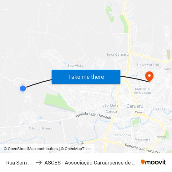 Rua Sem Nome to ASCES - Associação Caruaruense de Ensino Superior map