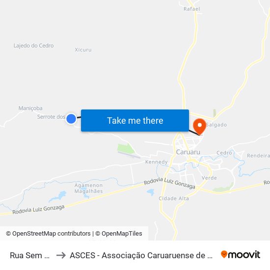 Rua Sem Nome to ASCES - Associação Caruaruense de Ensino Superior map