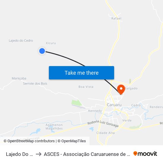 Lajedo Do Cedro to ASCES - Associação Caruaruense de Ensino Superior map