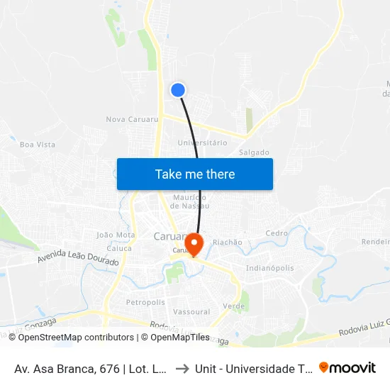 Av. Asa Branca, 676 | Lot. Luiz Gonzaga to Unit - Universidade Tiradentes map