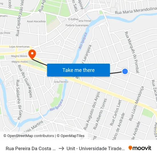 Rua Pereira Da Costa 400 to Unit - Universidade Tiradentes map