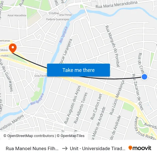 Rua Manoel Nunes Filho 150 to Unit - Universidade Tiradentes map