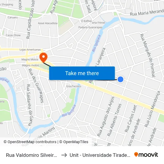 Rua Valdomiro Silveira 88 to Unit - Universidade Tiradentes map