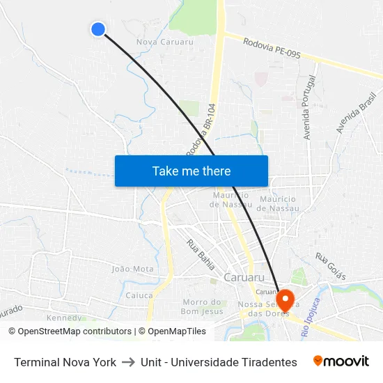 Terminal Nova York to Unit - Universidade Tiradentes map
