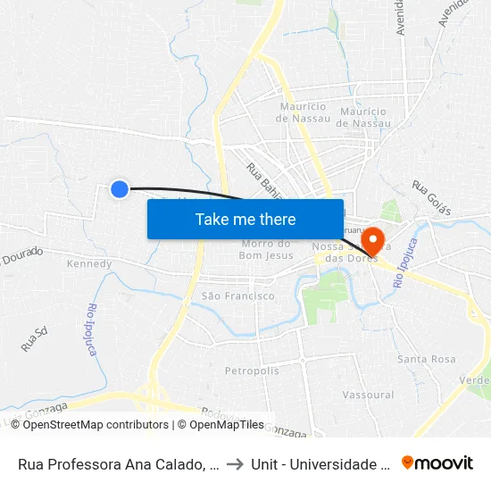 Rua Professora Ana Calado, S/N - Caruaru to Unit - Universidade Tiradentes map