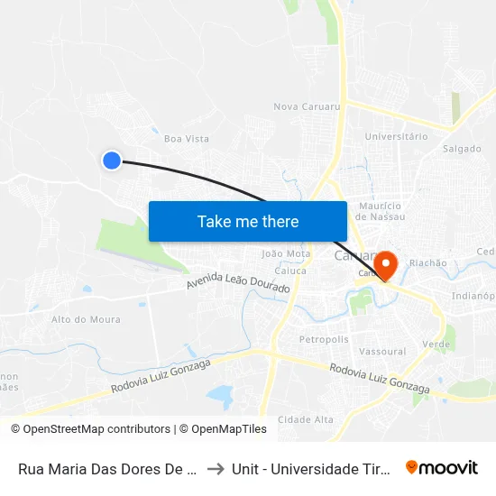 Rua Maria Das Dores De Brito 65 to Unit - Universidade Tiradentes map