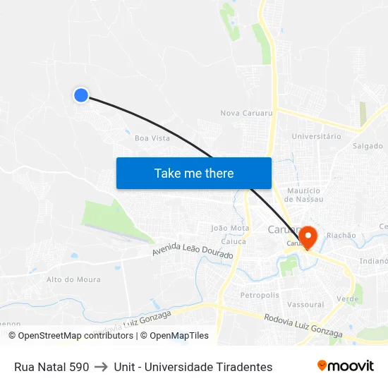 Rua Natal 590 to Unit - Universidade Tiradentes map