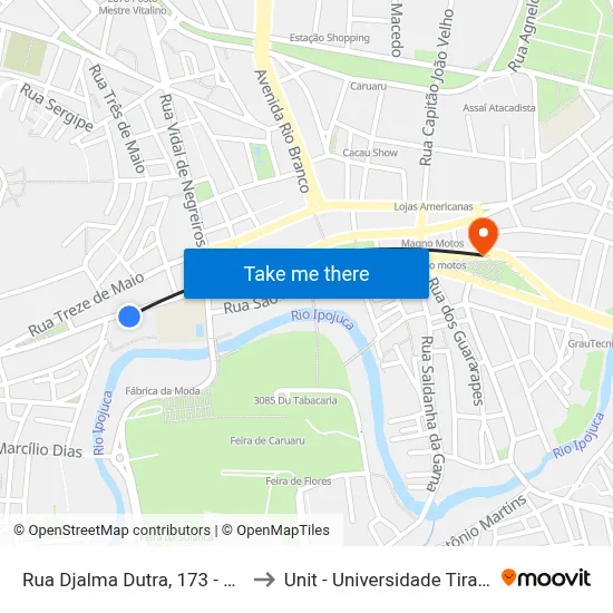 Rua Djalma Dutra, 173 - Caruaru to Unit - Universidade Tiradentes map