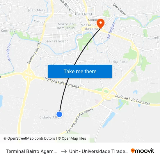 Terminal Bairro Agamenon to Unit - Universidade Tiradentes map
