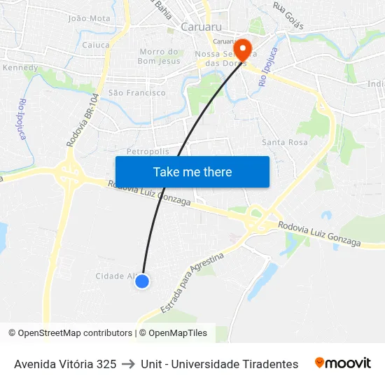 Avenida Vitória 325 to Unit - Universidade Tiradentes map