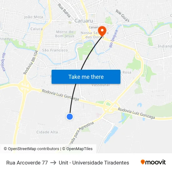 Rua Arcoverde 77 to Unit - Universidade Tiradentes map