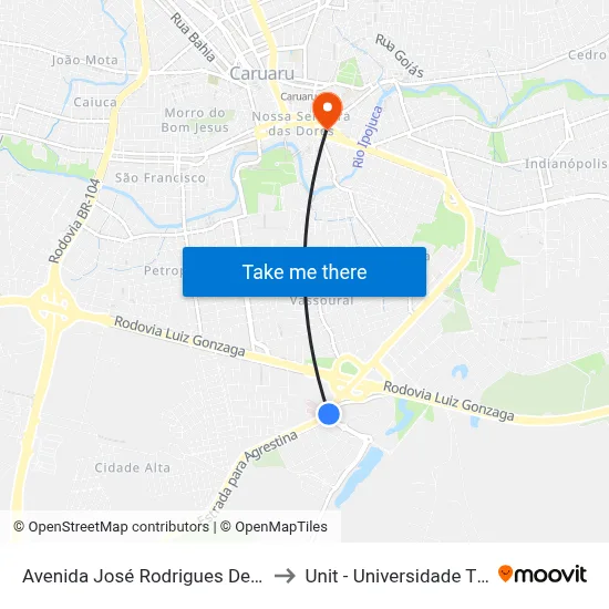 Avenida José Rodrigues De Jesus 1658 to Unit - Universidade Tiradentes map
