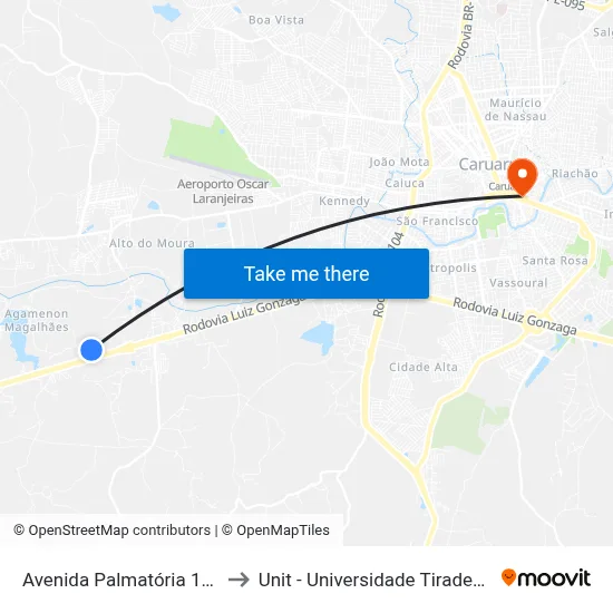 Avenida Palmatória 1000 to Unit - Universidade Tiradentes map