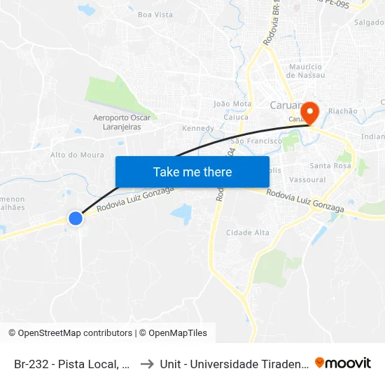 Br-232 - Pista Local, 420 to Unit - Universidade Tiradentes map