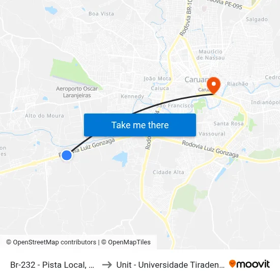 Br-232 - Pista Local, 641 to Unit - Universidade Tiradentes map