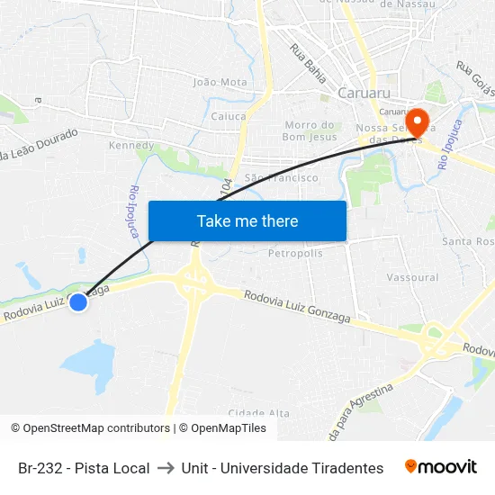 Br-232 - Pista Local to Unit - Universidade Tiradentes map