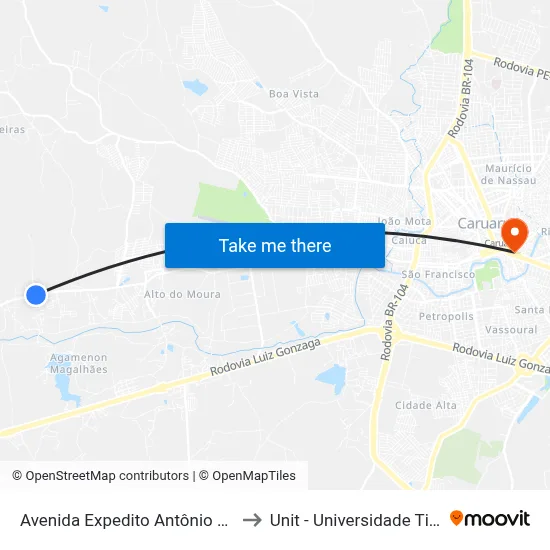 Avenida Expedito Antônio Da Silva 33 to Unit - Universidade Tiradentes map
