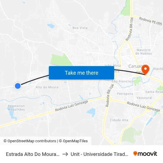 Estrada Alto Do Moura 130 to Unit - Universidade Tiradentes map