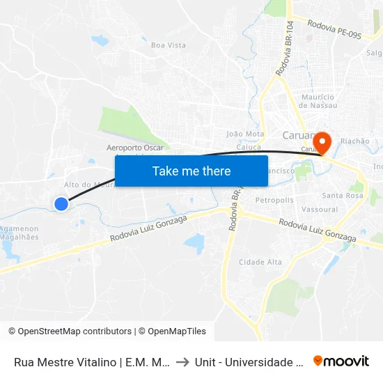 Rua Mestre Vitalino | E.M. Mestre Vitalino to Unit - Universidade Tiradentes map