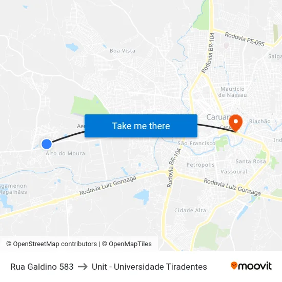 Rua Galdino 583 to Unit - Universidade Tiradentes map