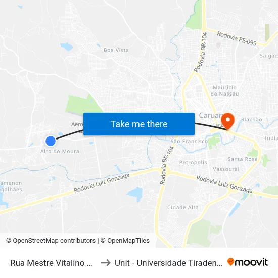 Rua Mestre Vitalino 610 to Unit - Universidade Tiradentes map