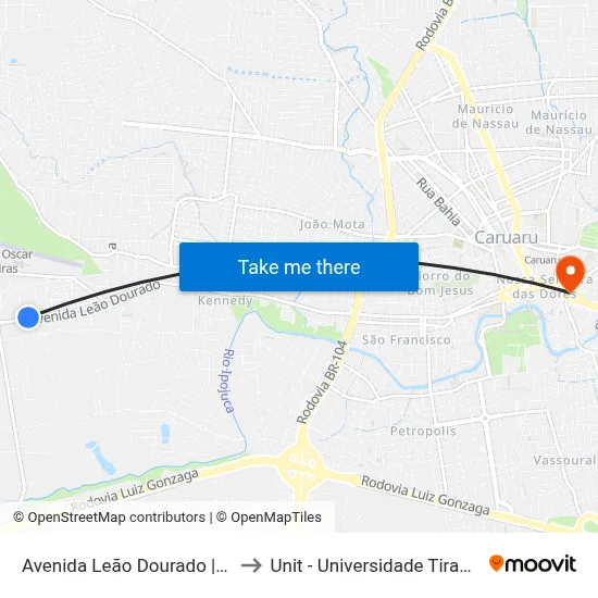 Avenida Leão Dourado | Ceipe to Unit - Universidade Tiradentes map