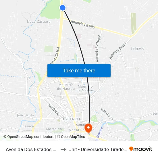 Avenida Dos Estados 2100 to Unit - Universidade Tiradentes map