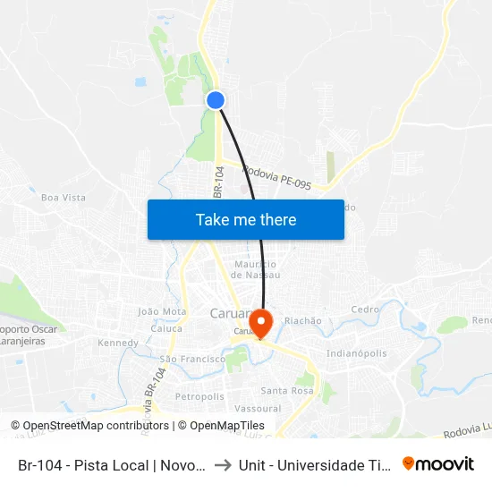 Br-104 - Pista Local | Novo Nordeste to Unit - Universidade Tiradentes map