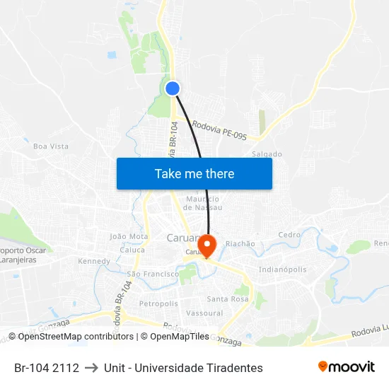 Br-104 2112 to Unit - Universidade Tiradentes map