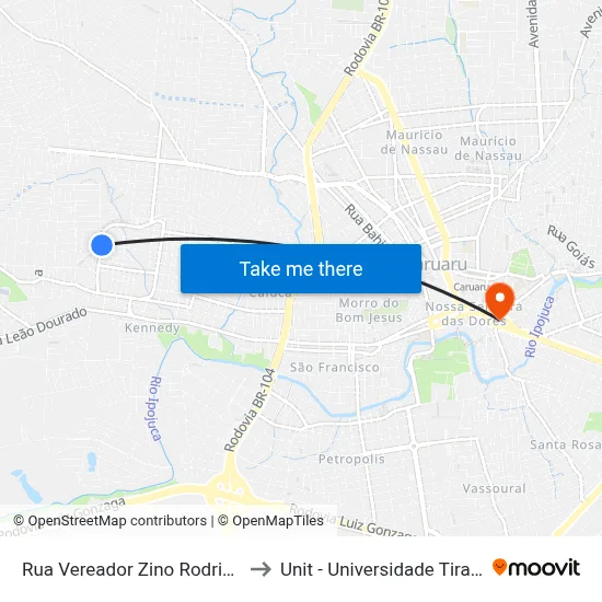 Rua Vereador Zino Rodrigues 29 to Unit - Universidade Tiradentes map