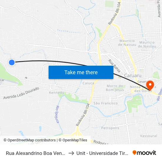 Rua Alexandrino Boa Ventura 608 to Unit - Universidade Tiradentes map