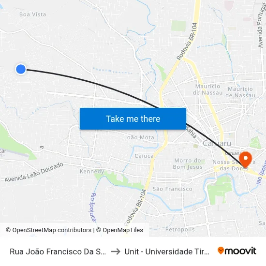 Rua João Francisco Da Silva 260 to Unit - Universidade Tiradentes map