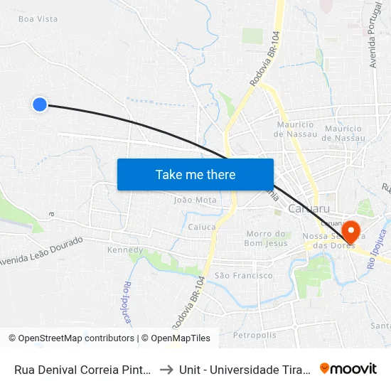 Rua Denival Correia Pinto 1511 to Unit - Universidade Tiradentes map