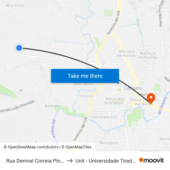 Rua Denival Correia Pinto 04 to Unit - Universidade Tiradentes map
