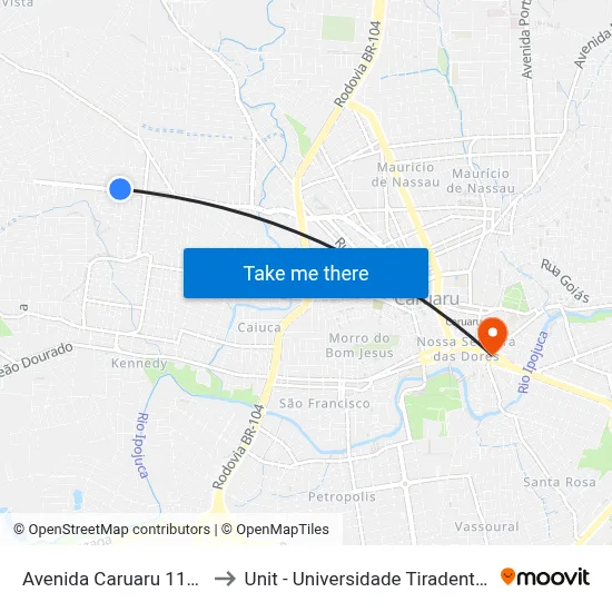 Avenida Caruaru 1150 to Unit - Universidade Tiradentes map