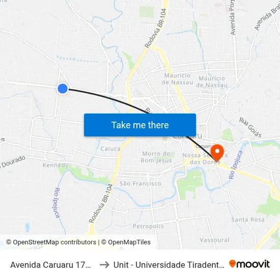 Avenida Caruaru 175 A to Unit - Universidade Tiradentes map
