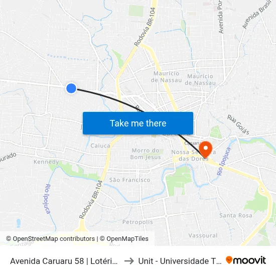 Avenida Caruaru 58 | Lotérica Boa Vista to Unit - Universidade Tiradentes map