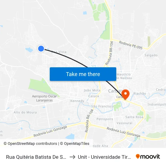 Rua Quitéria Batista De Souza 89 to Unit - Universidade Tiradentes map