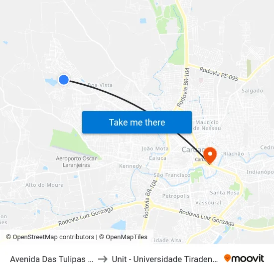 Avenida Das Tulipas 69 to Unit - Universidade Tiradentes map
