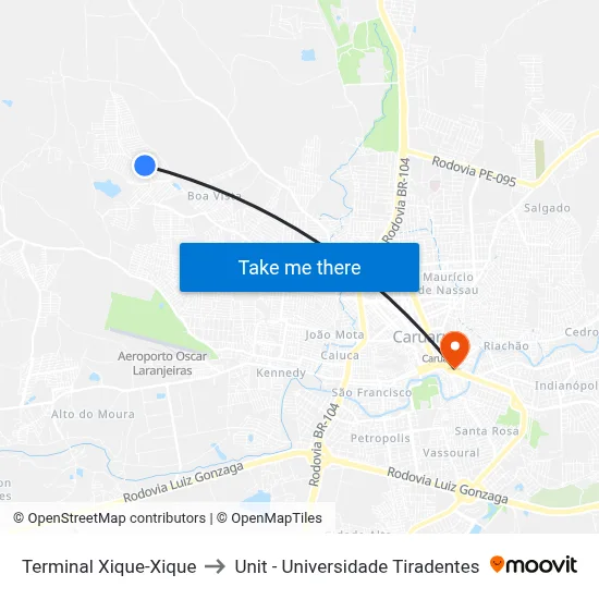 Terminal Xique-Xique to Unit - Universidade Tiradentes map