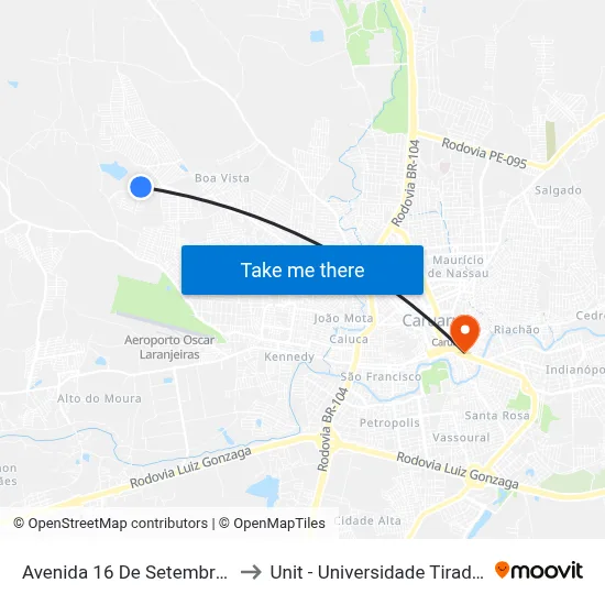Avenida 16 De Setembro 196 to Unit - Universidade Tiradentes map