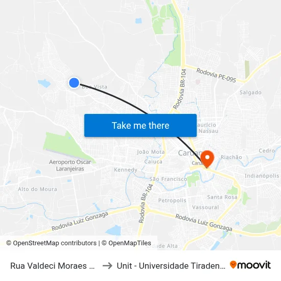 Rua Valdeci Moraes 383 to Unit - Universidade Tiradentes map