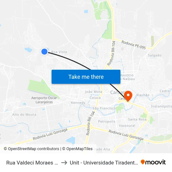 Rua Valdeci Moraes 46 to Unit - Universidade Tiradentes map