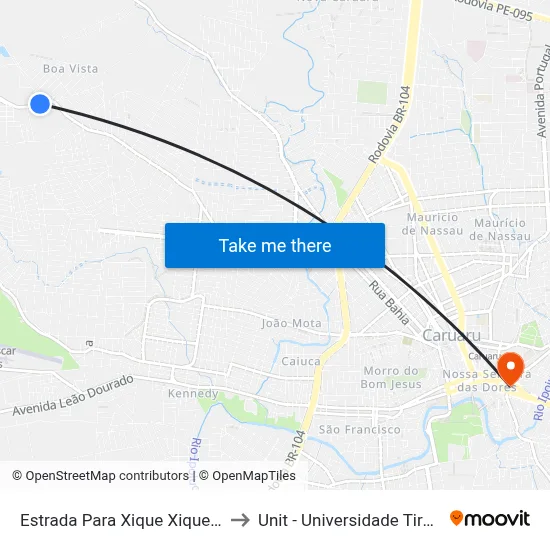Estrada Para Xique Xique 1641 A to Unit - Universidade Tiradentes map