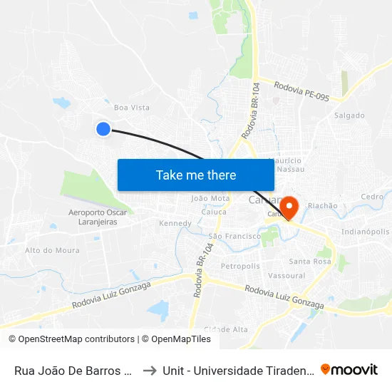 Rua João De Barros 251 to Unit - Universidade Tiradentes map