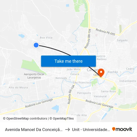 Avenida Manoel Da Conceição Gonçalves 155 to Unit - Universidade Tiradentes map