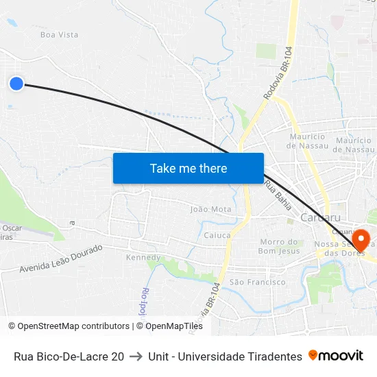 Rua Bico-De-Lacre 20 to Unit - Universidade Tiradentes map