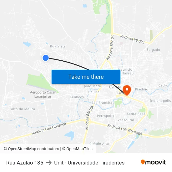 Rua Azulão 185 to Unit - Universidade Tiradentes map