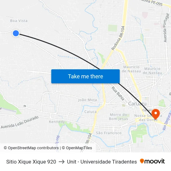 Sitio Xique Xique 920 to Unit - Universidade Tiradentes map