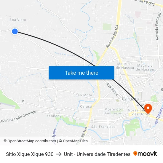 Sitio Xique Xique 930 to Unit - Universidade Tiradentes map